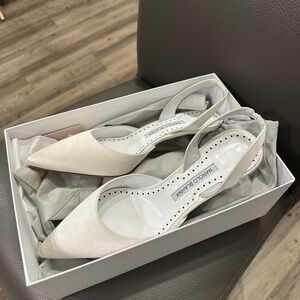 Manolo Blahnik White Satin Heels